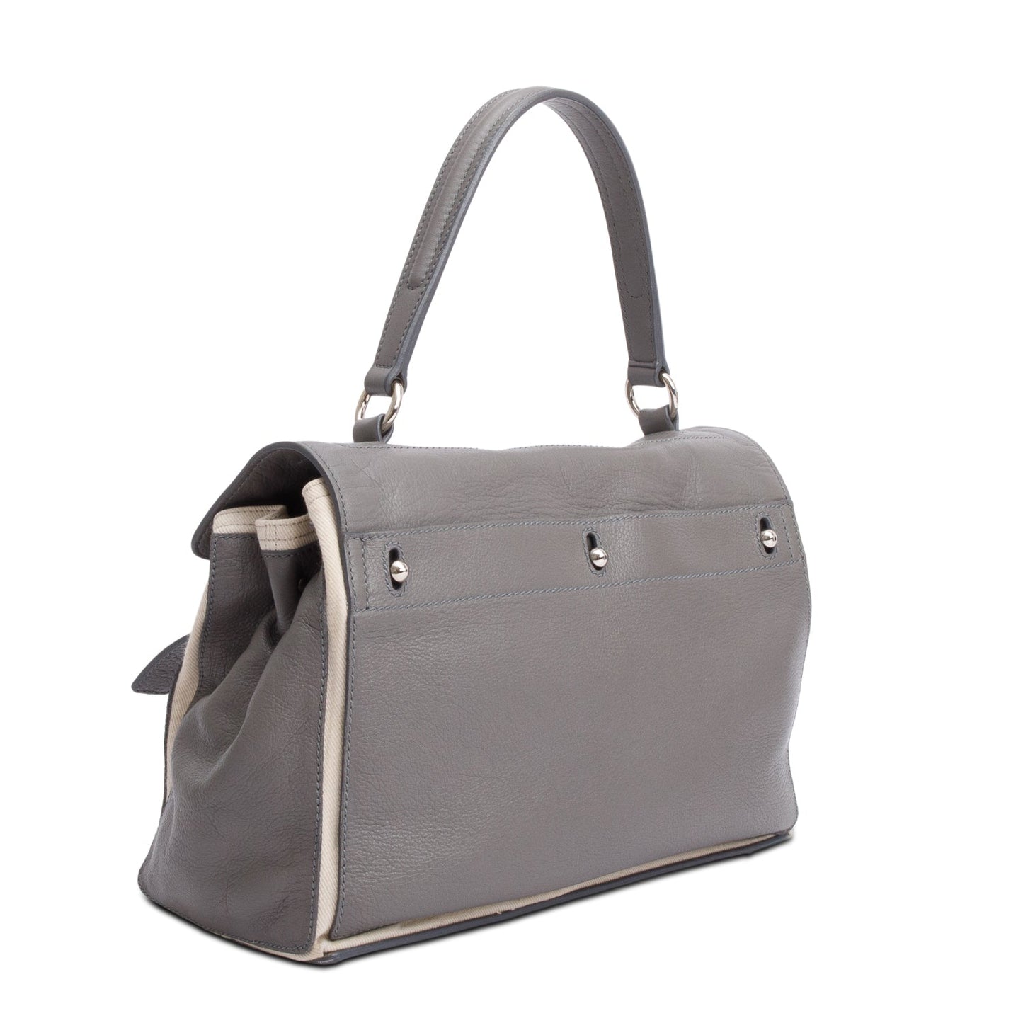 Saint Laurent Grey Leather Neutral Canvas Trim Muse Two Bag