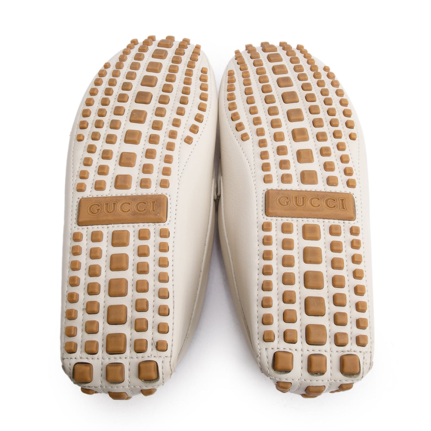 Gucci White Ayrton Horsebit Web Driving Loafers, Size 9