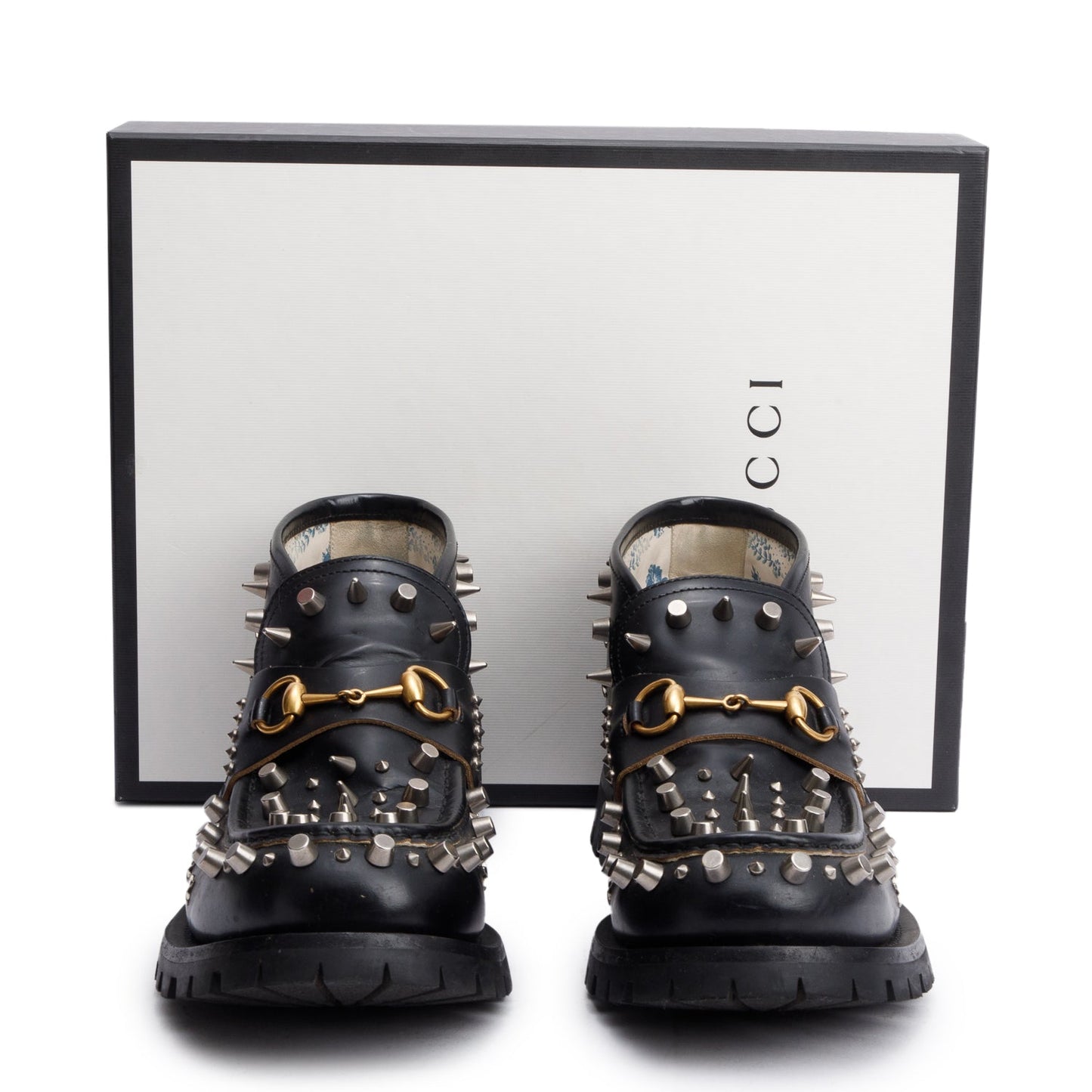 Gucci Black Horsebit Studded Leather Ankle Boots, Size 12