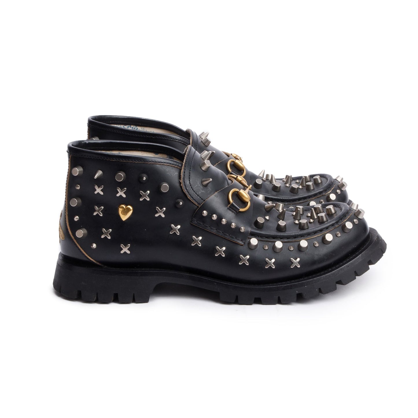 Gucci Black Horsebit Studded Leather Ankle Boots, Size 12