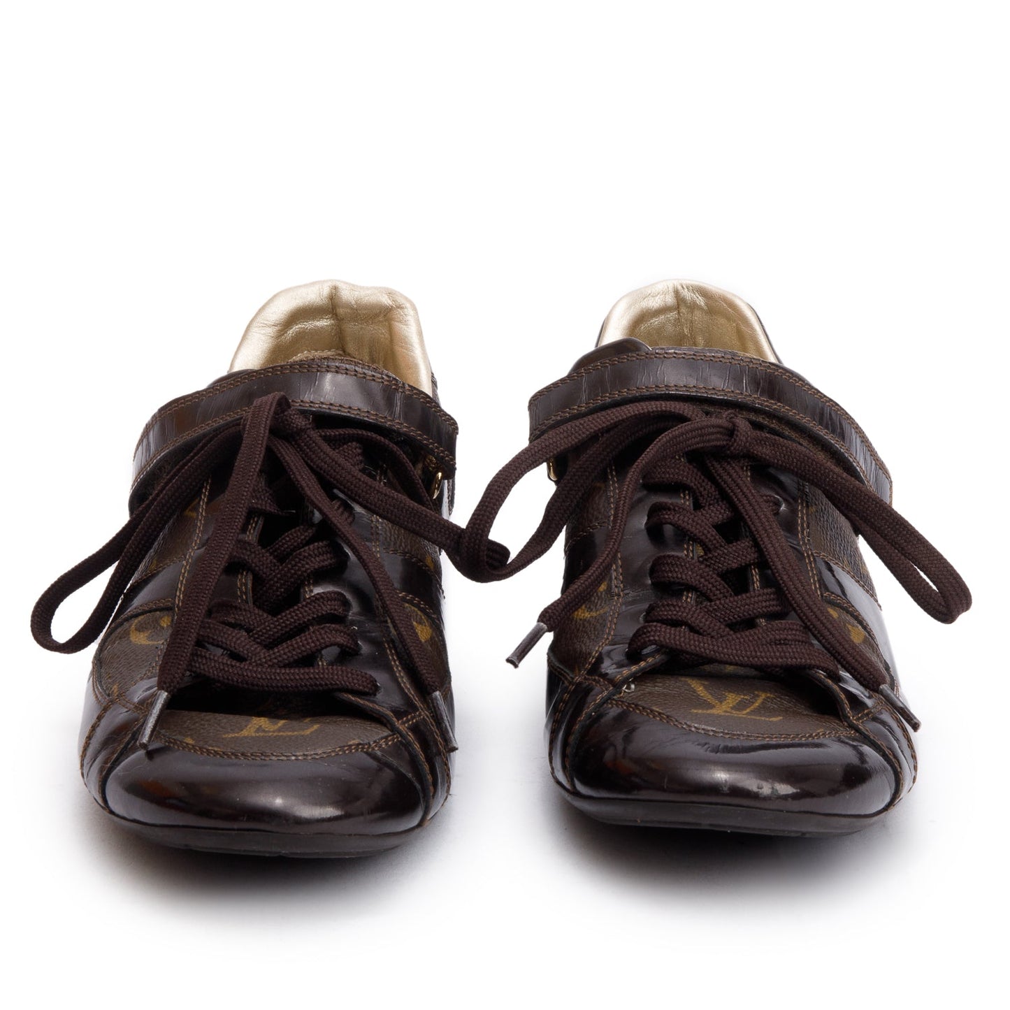 Louis Vuitton Monogram Canvas Brown Patent Leather Globe Trotter Sneakers, Size 39
