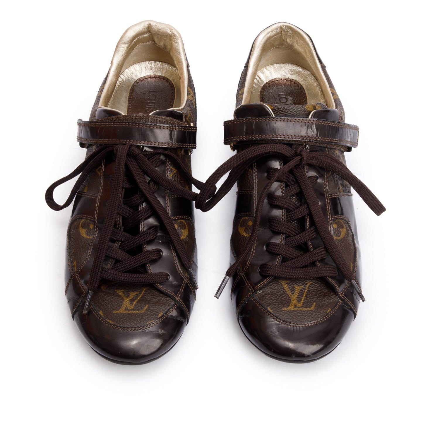 Louis Vuitton Monogram Canvas Brown Patent Leather Globe Trotter Sneakers, Size 39