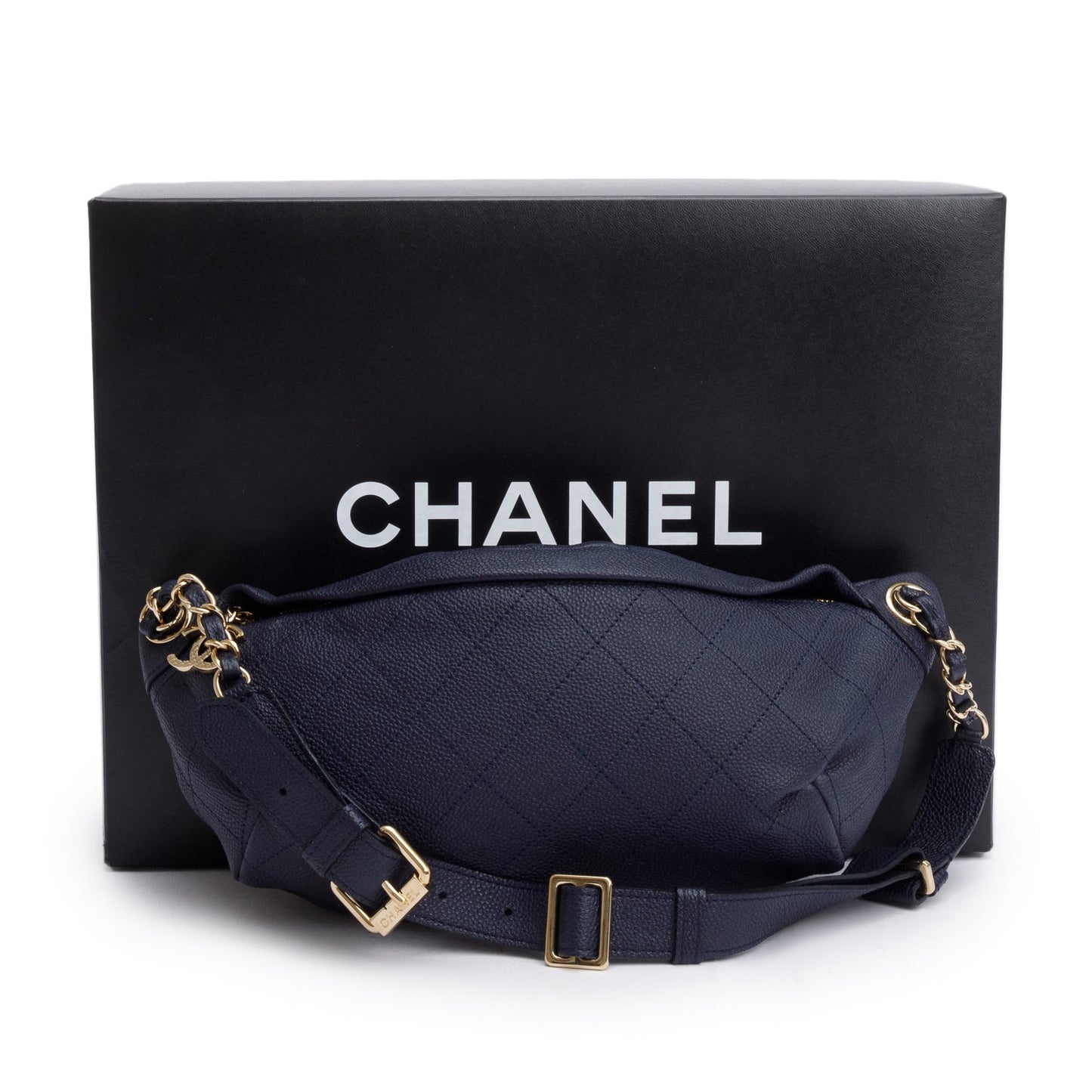 Chanel Navy Calfskin Leather Quilted Banane Waist Bag