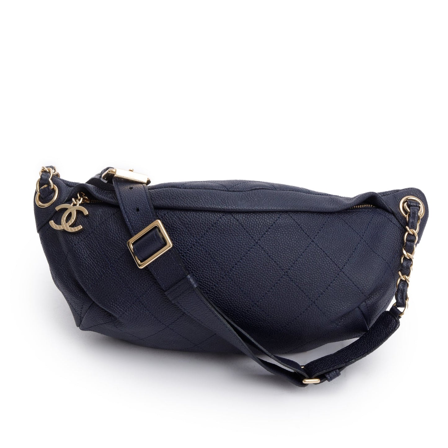 Chanel Navy Calfskin Leather Quilted Banane Waist Bag