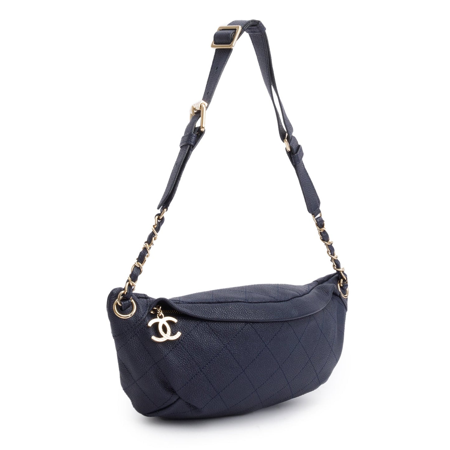 Chanel Navy Calfskin Leather Quilted Banane Waist Bag