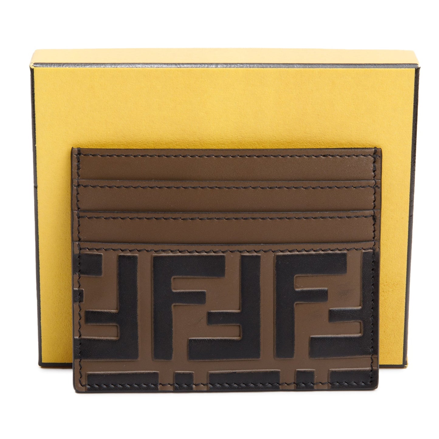 Fendi Brown FF Embossed Leather Card Holder