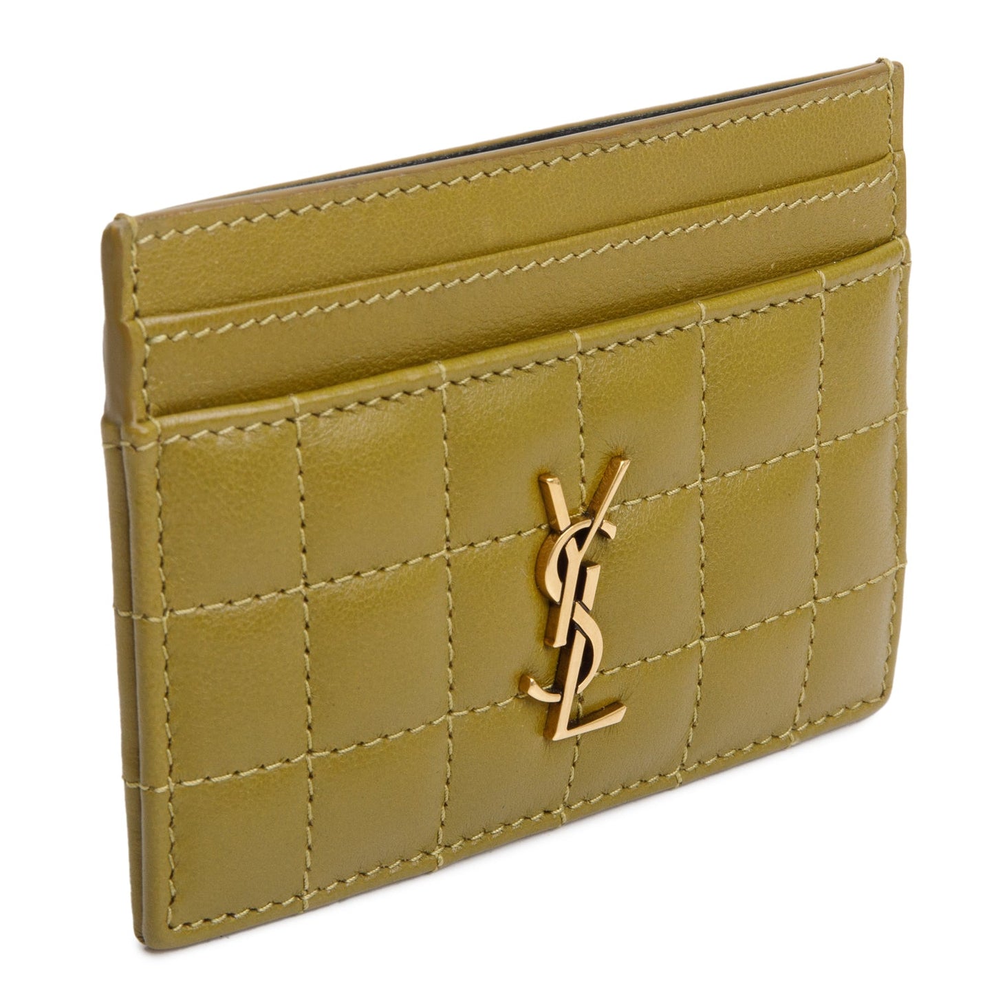 Saint Laurent 2023 Olive Drab Quilted Cassandre Leather Card Case