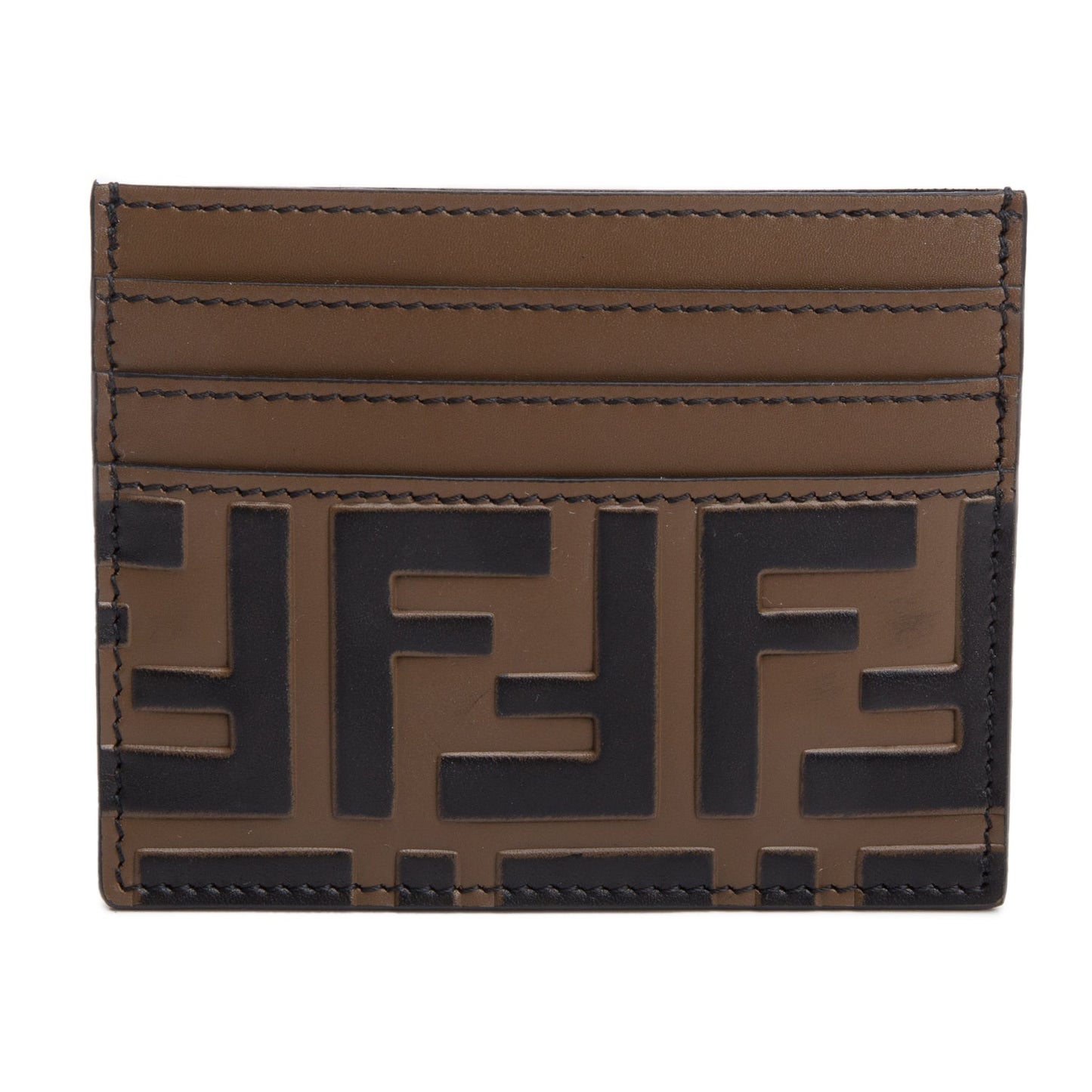 Fendi Brown FF Embossed Leather Card Holder