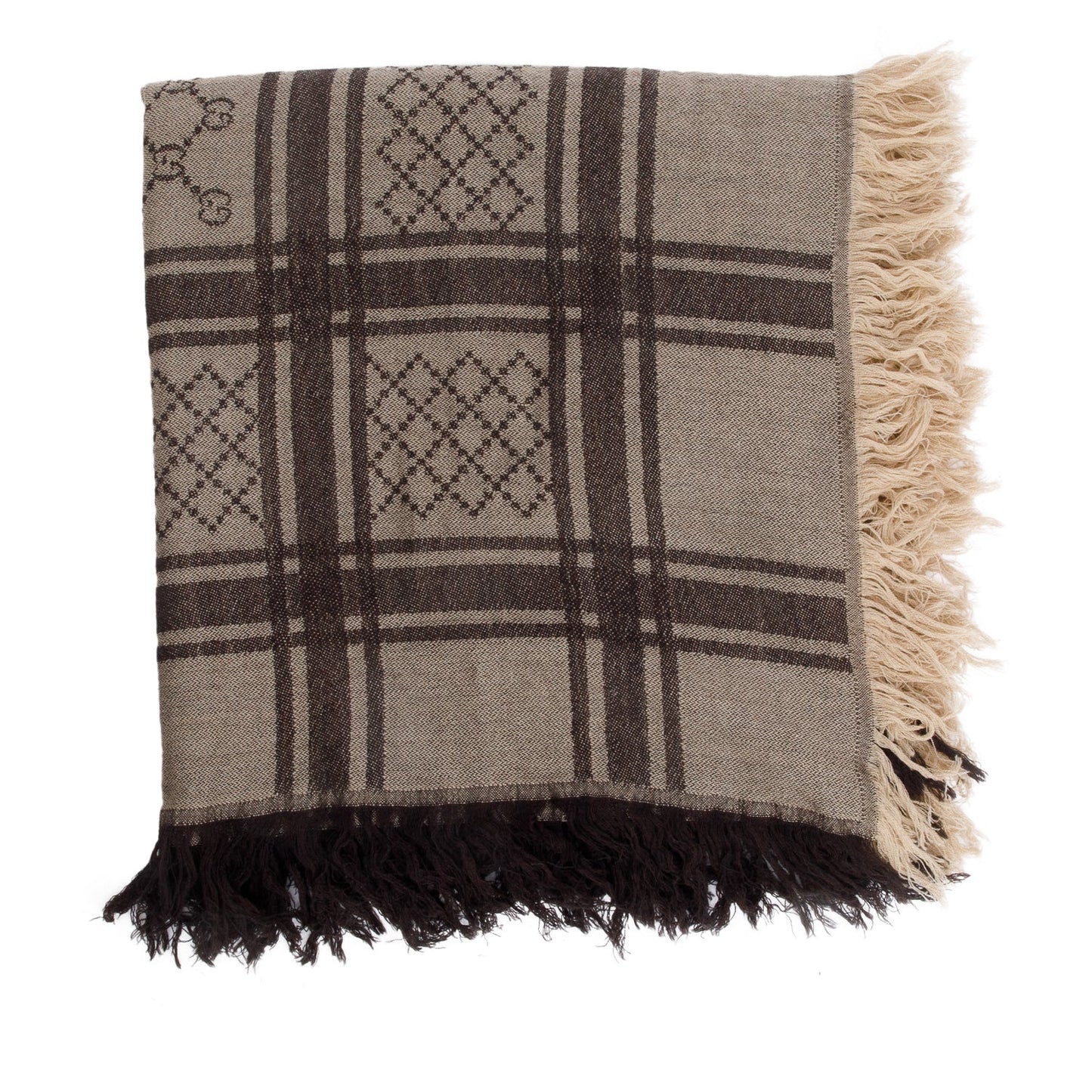 Gucci Brown GG Jacquard Wool Silk Shawl Scarf