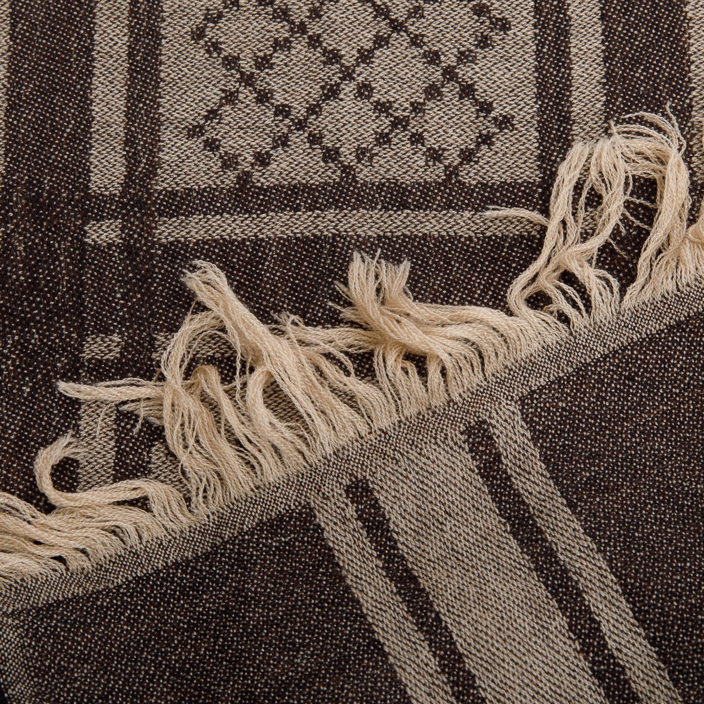 Gucci Brown GG Jacquard Wool Silk Shawl Scarf