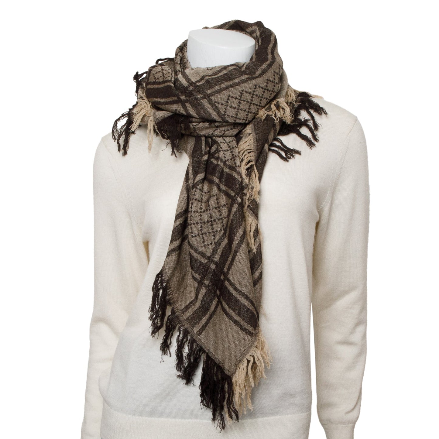 Gucci Brown GG Jacquard Wool Silk Shawl Scarf