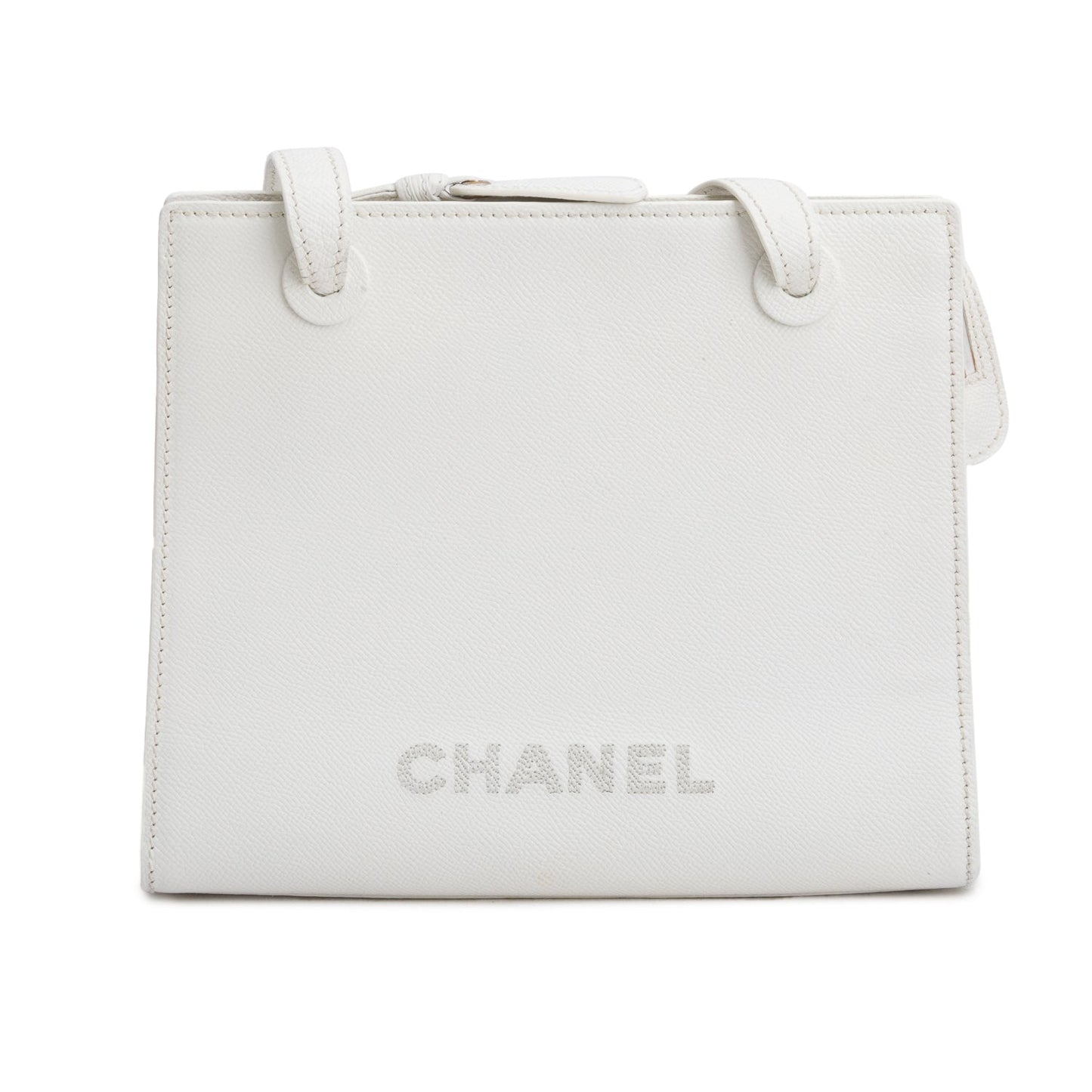 Chanel Vintage White Caviar Leather Logo Shoulder Bag