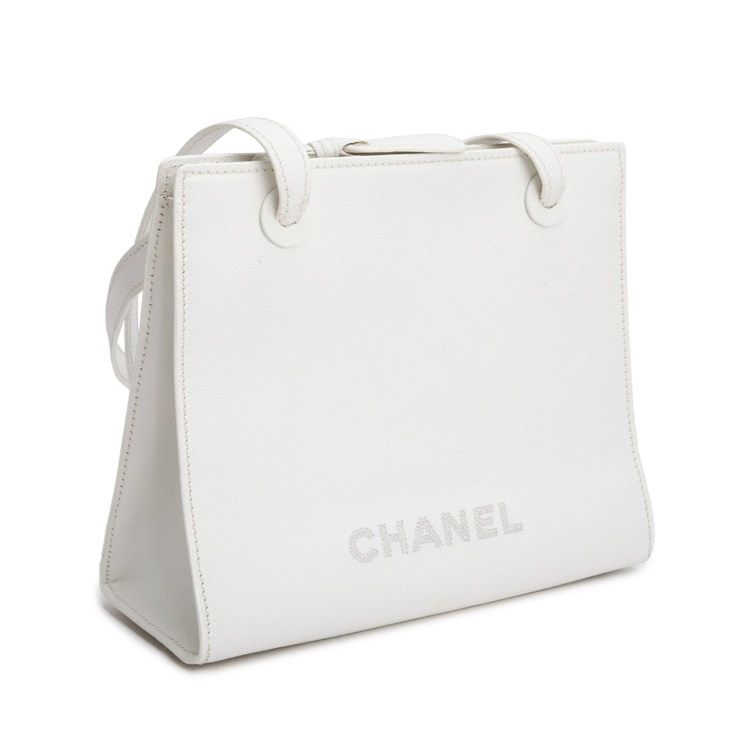 Chanel Vintage White Caviar Leather Logo Shoulder Bag