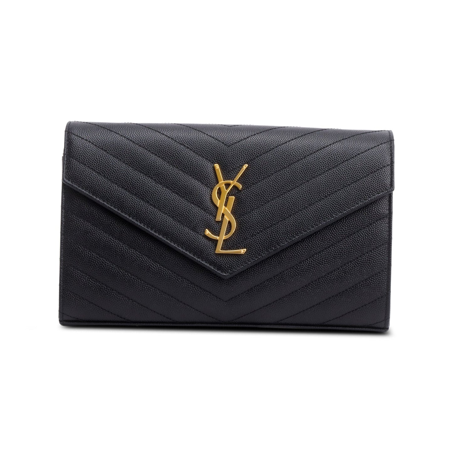 Saint Laurent 2020 Black Grain De Poudre Leather Cassandre Envelope Chain Wallet