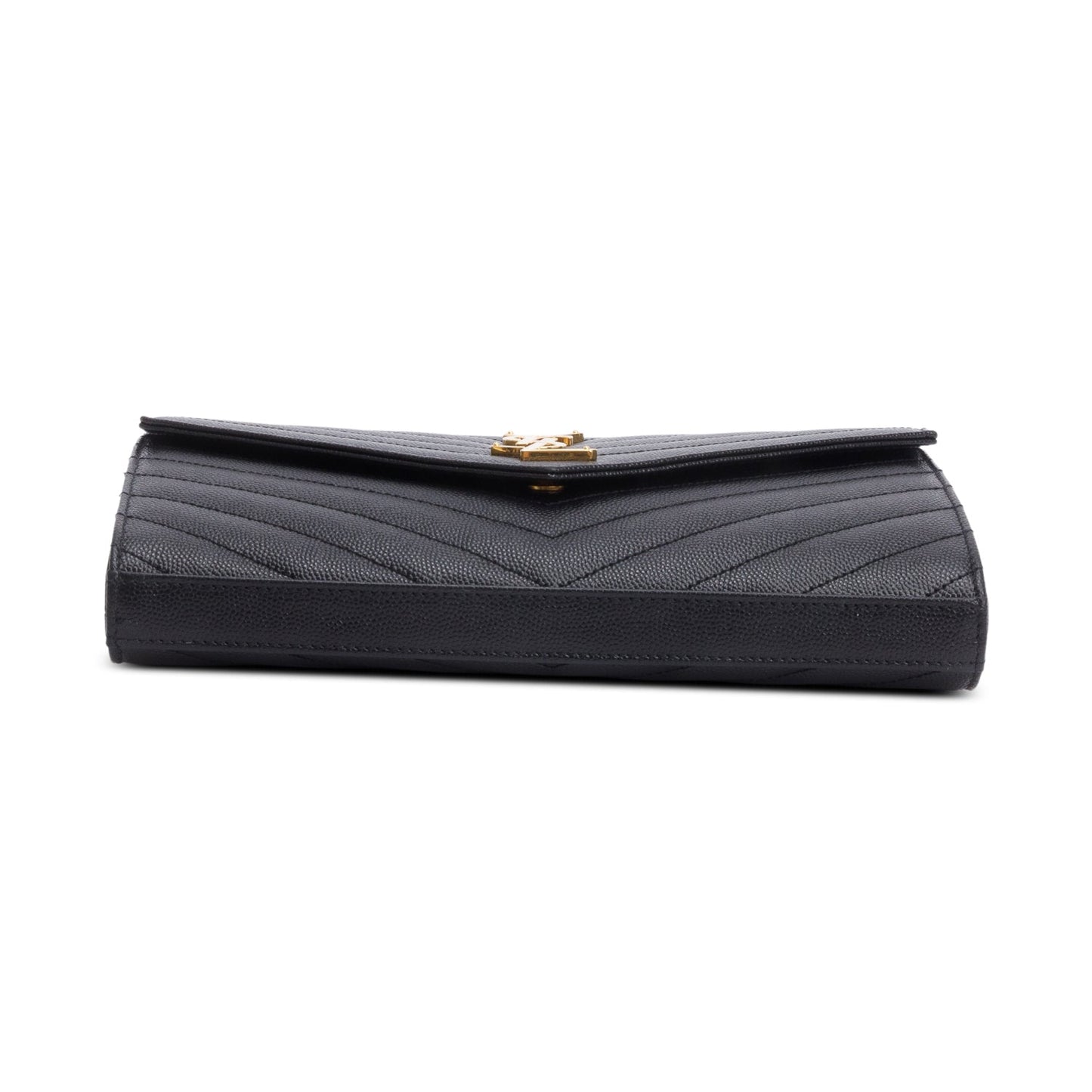 Saint Laurent 2020 Black Grain De Poudre Leather Cassandre Envelope Chain Wallet