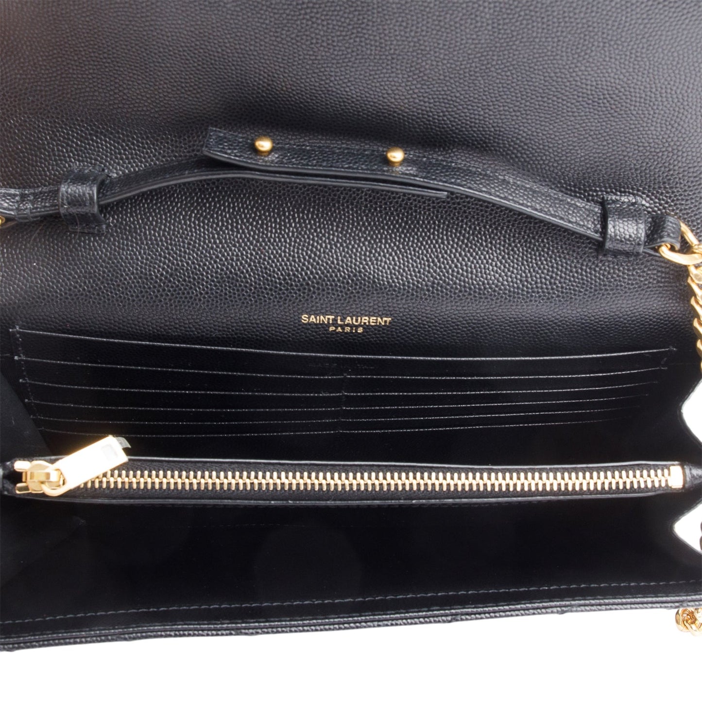 Saint Laurent 2020 Black Grain De Poudre Leather Cassandre Envelope Chain Wallet