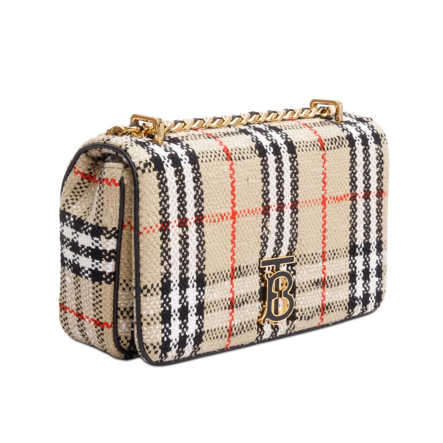 Burberry Beige Check Tweed Small Lola TB Shoulder Bag