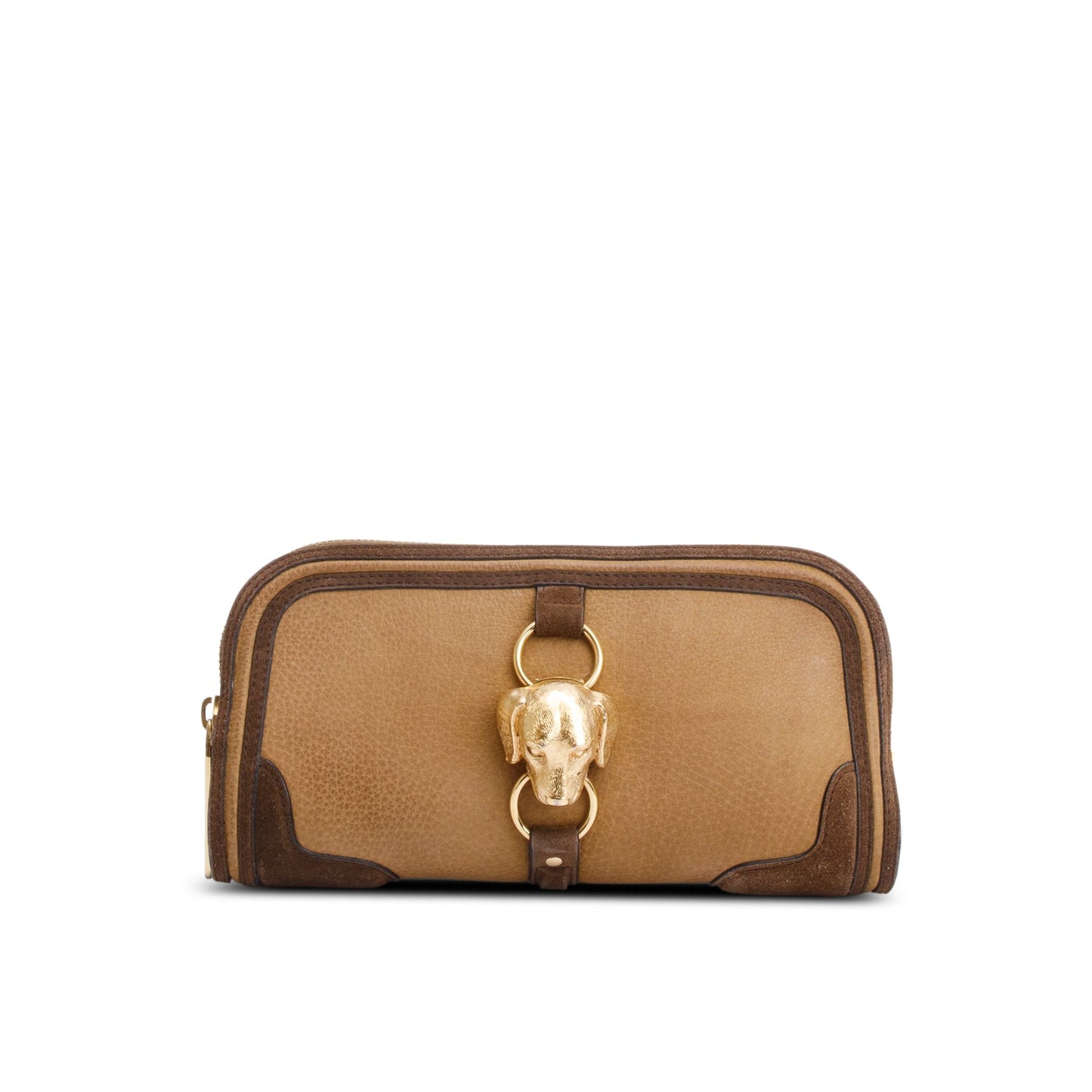 Burberry Beige/Brown Nubuck Leather Alma Dog Clutch