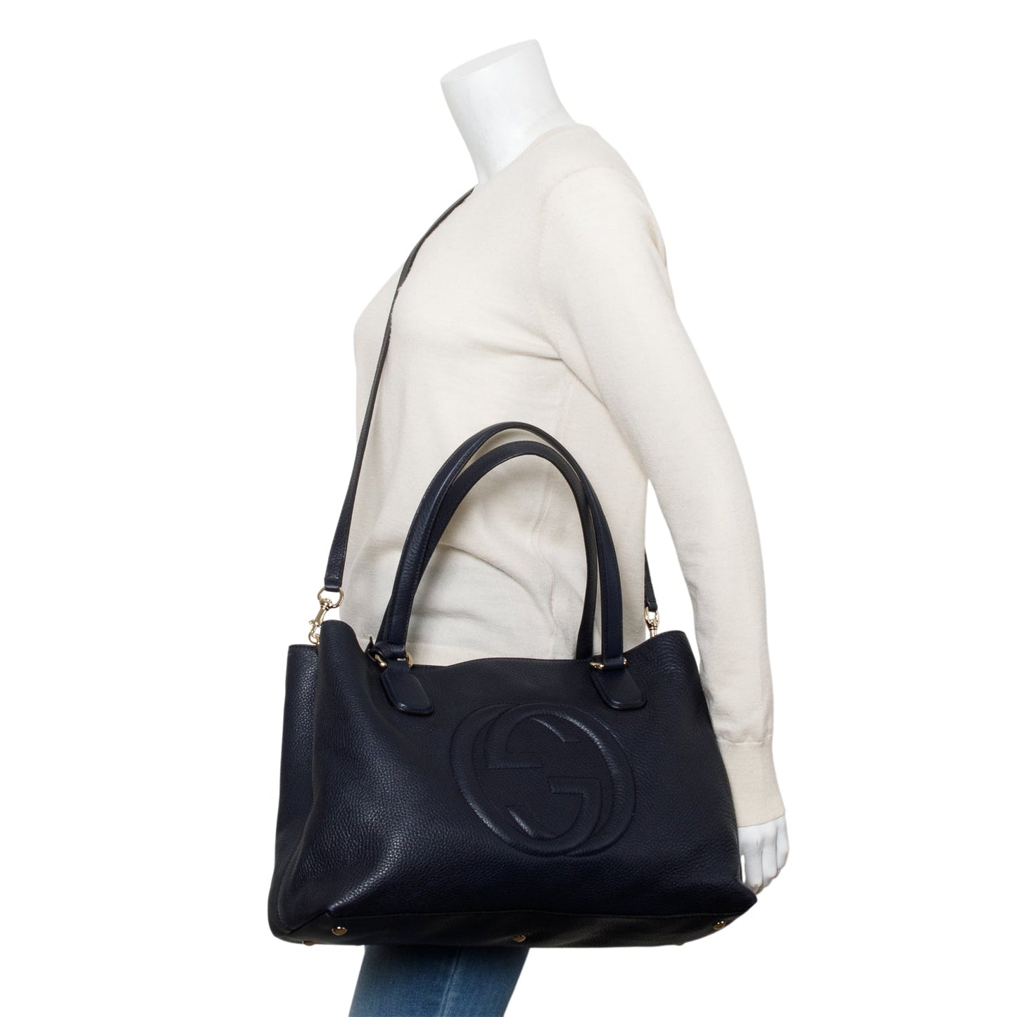 Gucci Navy Grained Leather Medium Soho Working Tote
