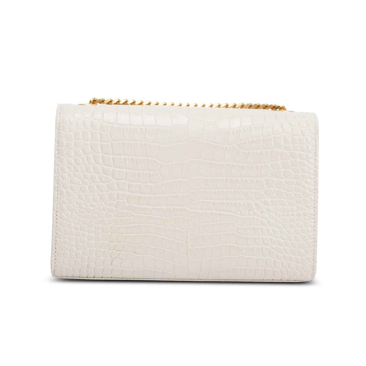Saint Laurent 2025 White Crocodile-Embossed Leather Small Classic Monogram Kate Tassel Chain Bag