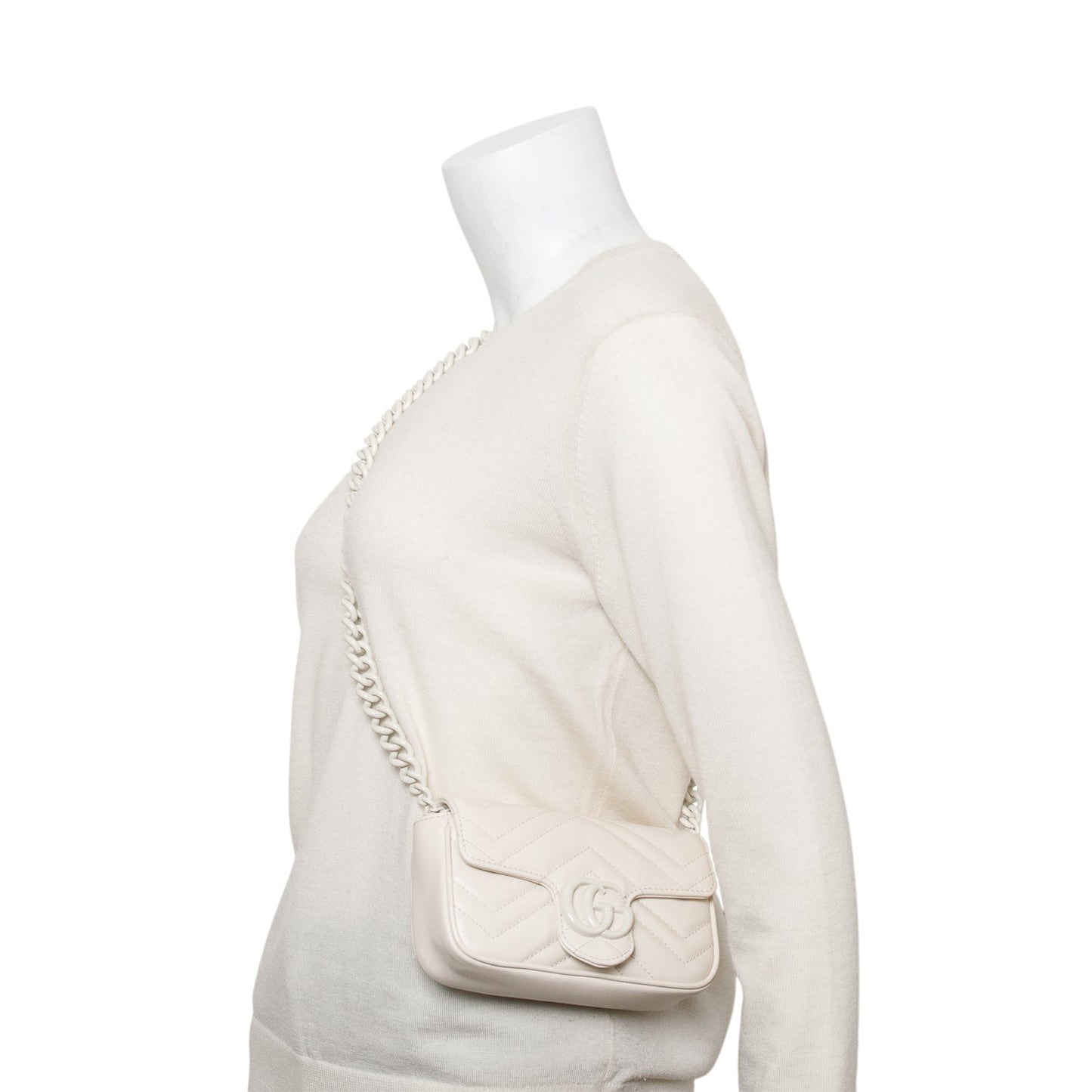 Gucci White GG Marmont Matelasse Monochrome Belt Bag