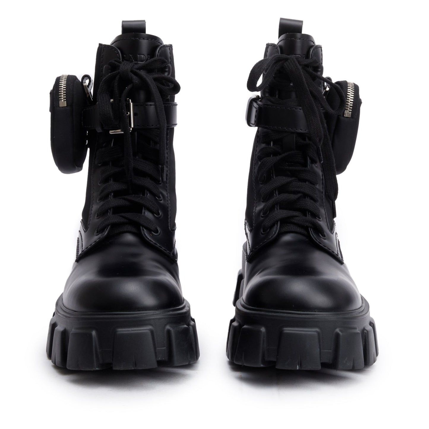 Prada Black Monolith Leather and Re-Nylon Boots with Pouch, Men’s Size 8.5