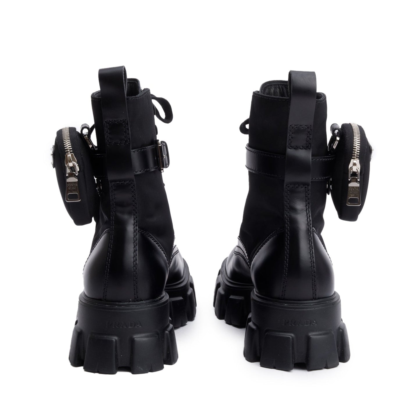 Prada Black Monolith Leather and Re-Nylon Boots with Pouch, Men’s Size 8.5