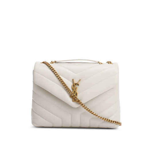 Saint Laurent 2021 White Quilted Leather Small Loulou Shoulder Bag