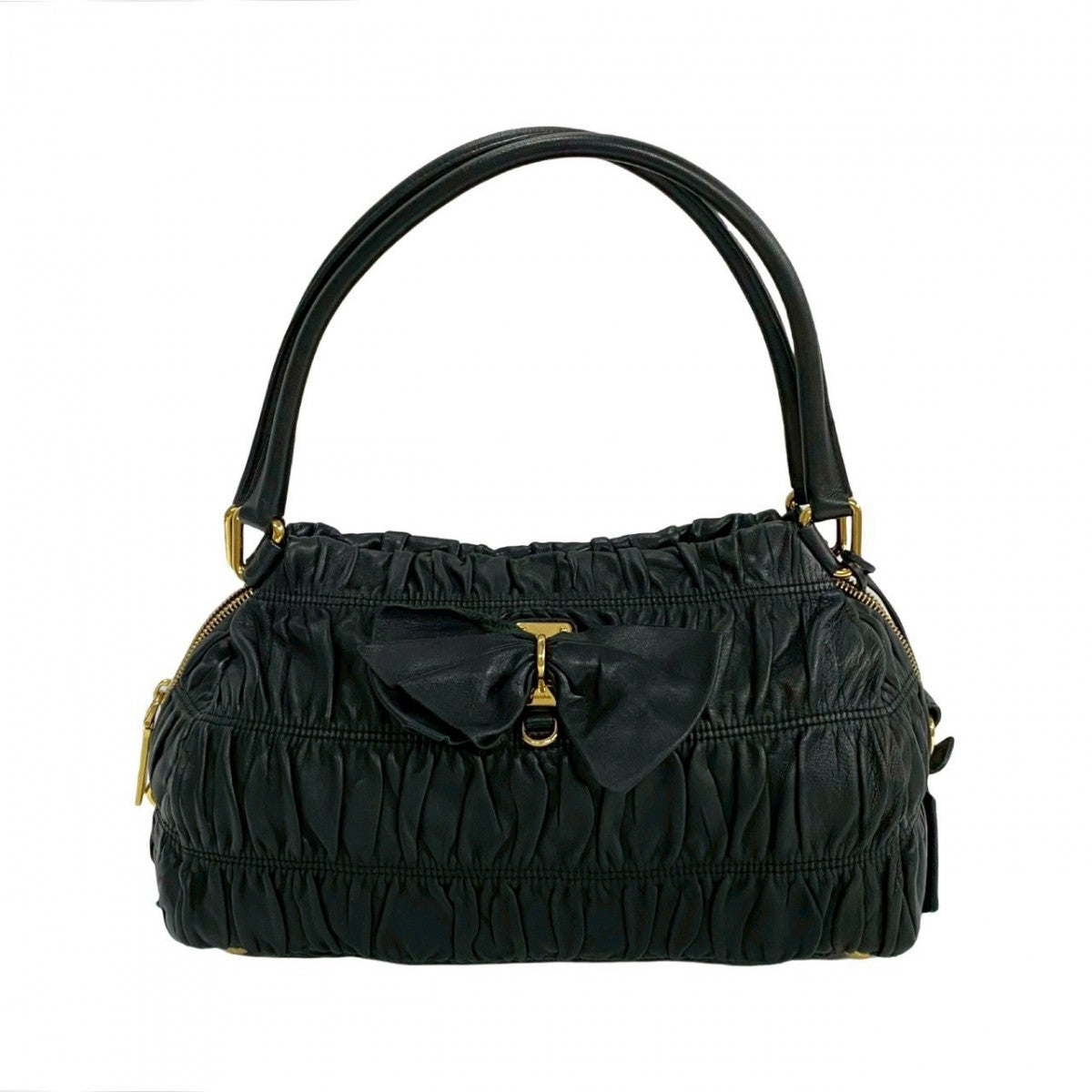 PRADA Handbag leather black PRADA logo Women