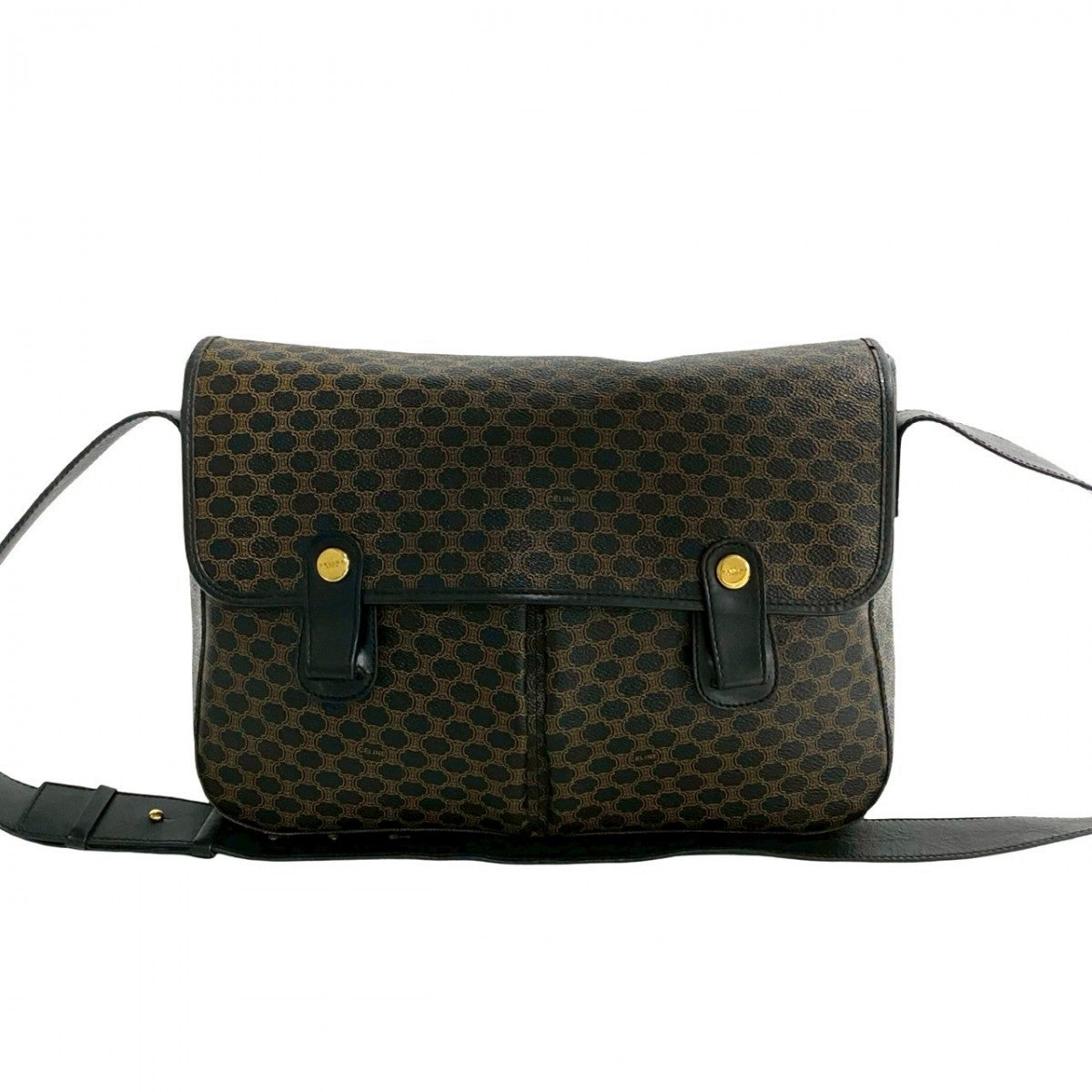 CELINE Shoulder Bag Leather, PVC black Macadam Blason Triomphe Pattern Women