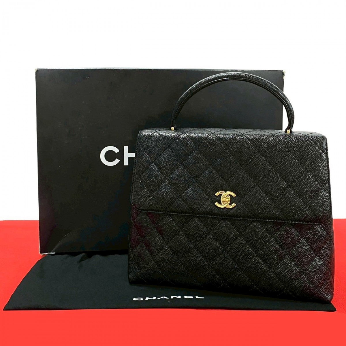 CHANEL Handbag Matt caviar skin black COCO Mark Matrasse Women