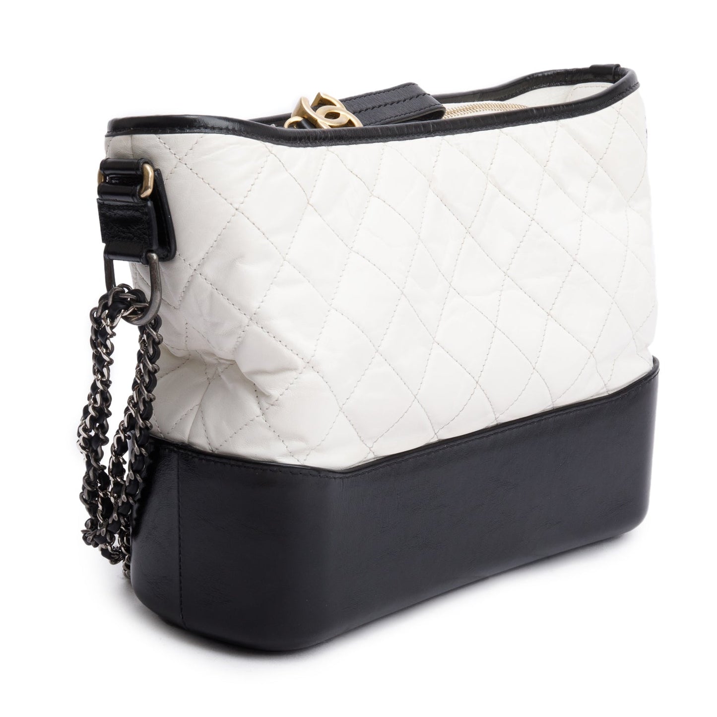 Chanel Black & White Aged Calfskin Leather Medium Gabrielle Hobo