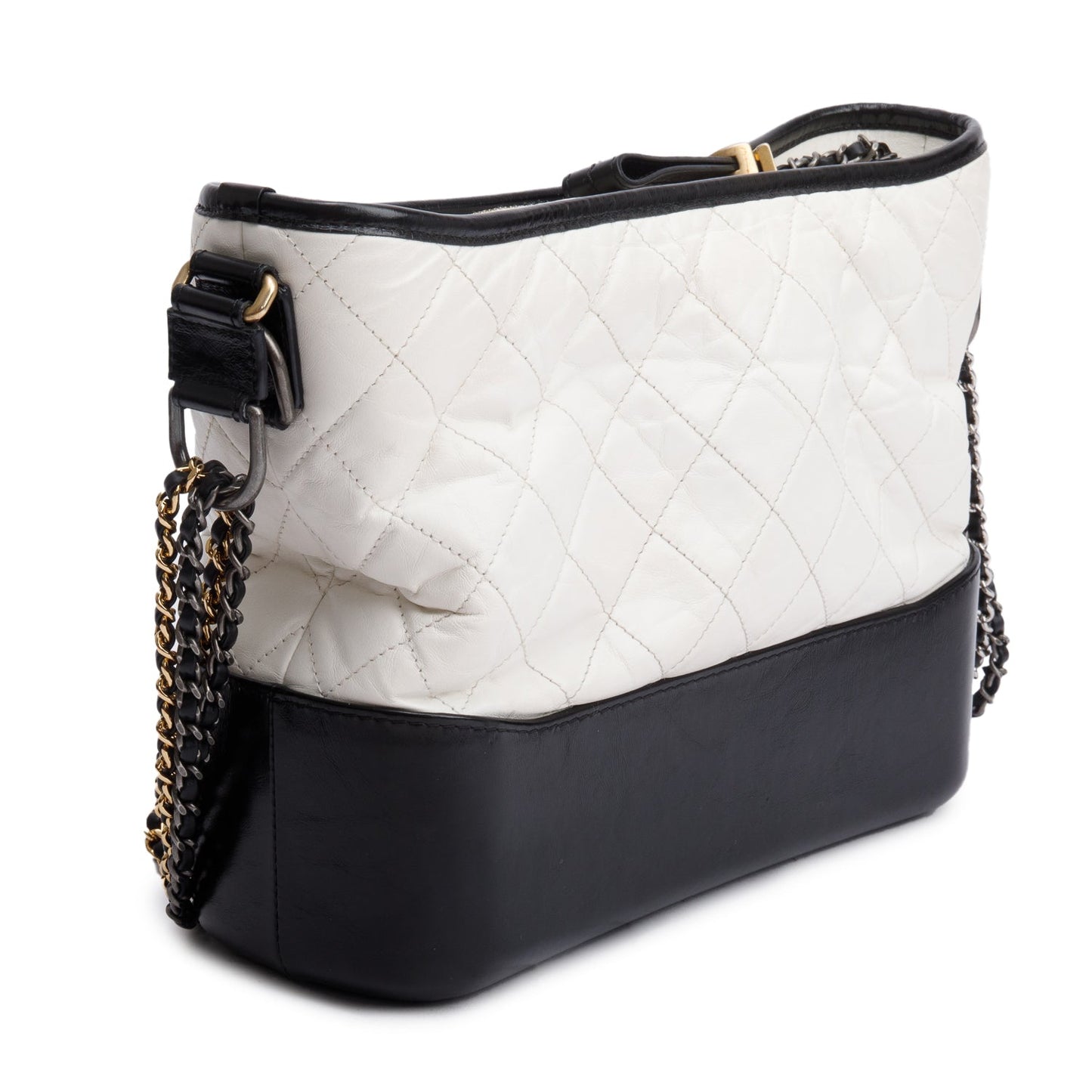 Chanel Black & White Aged Calfskin Leather Medium Gabrielle Hobo