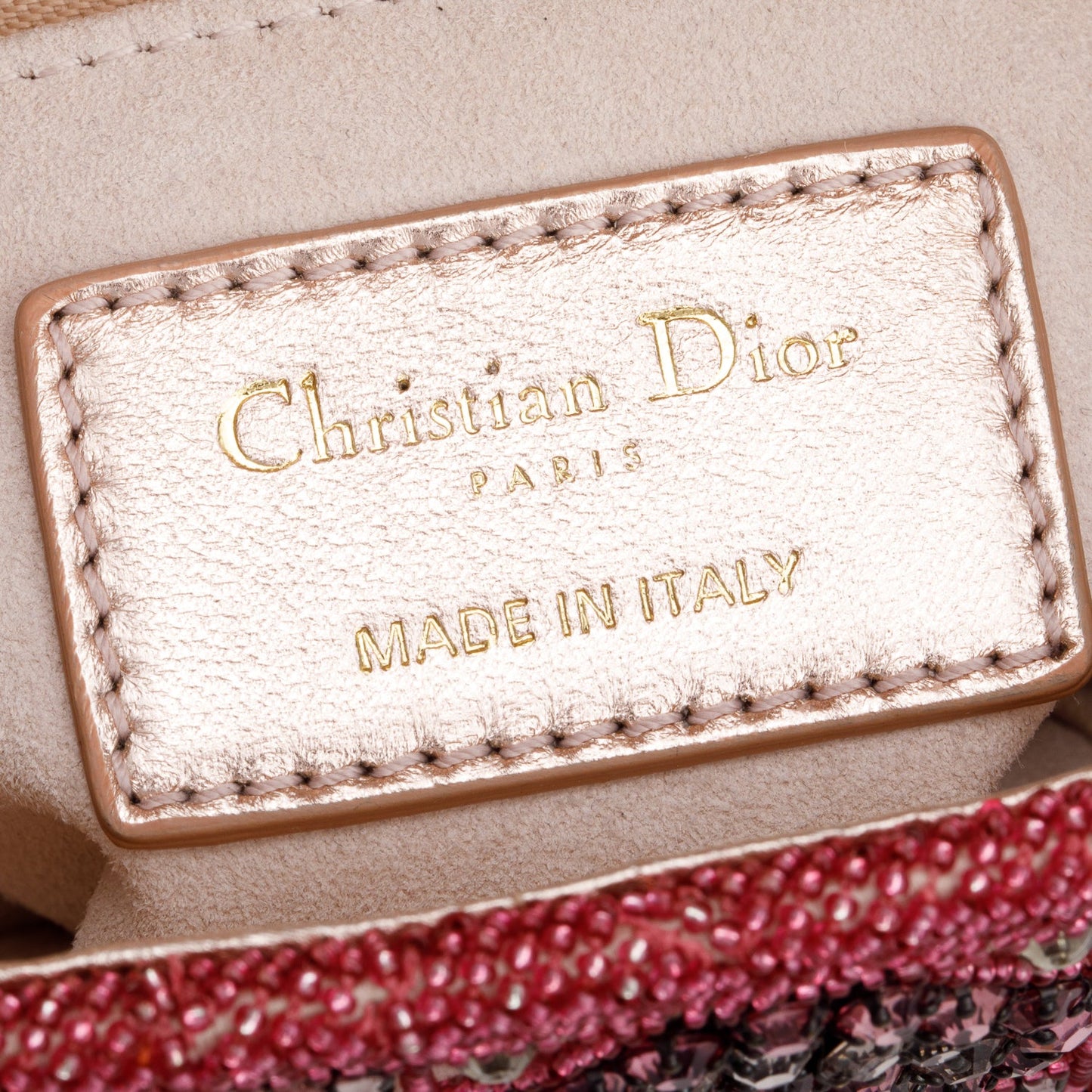 Christian Dior Pink Lambskin & Satin Embroidered Crystal Beads Mini Lady Dior Bag