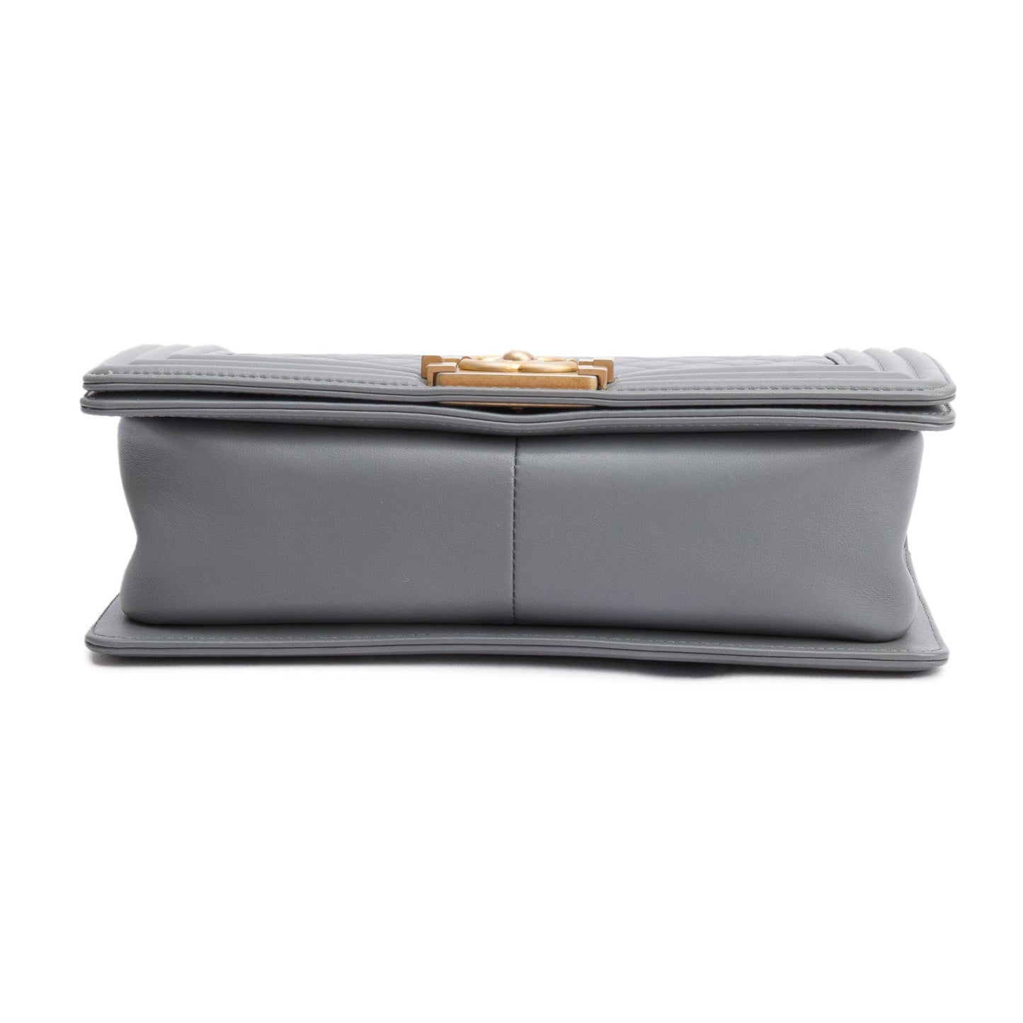Chanel Grey Quilted Lambskin Leather Medium Boy Bag