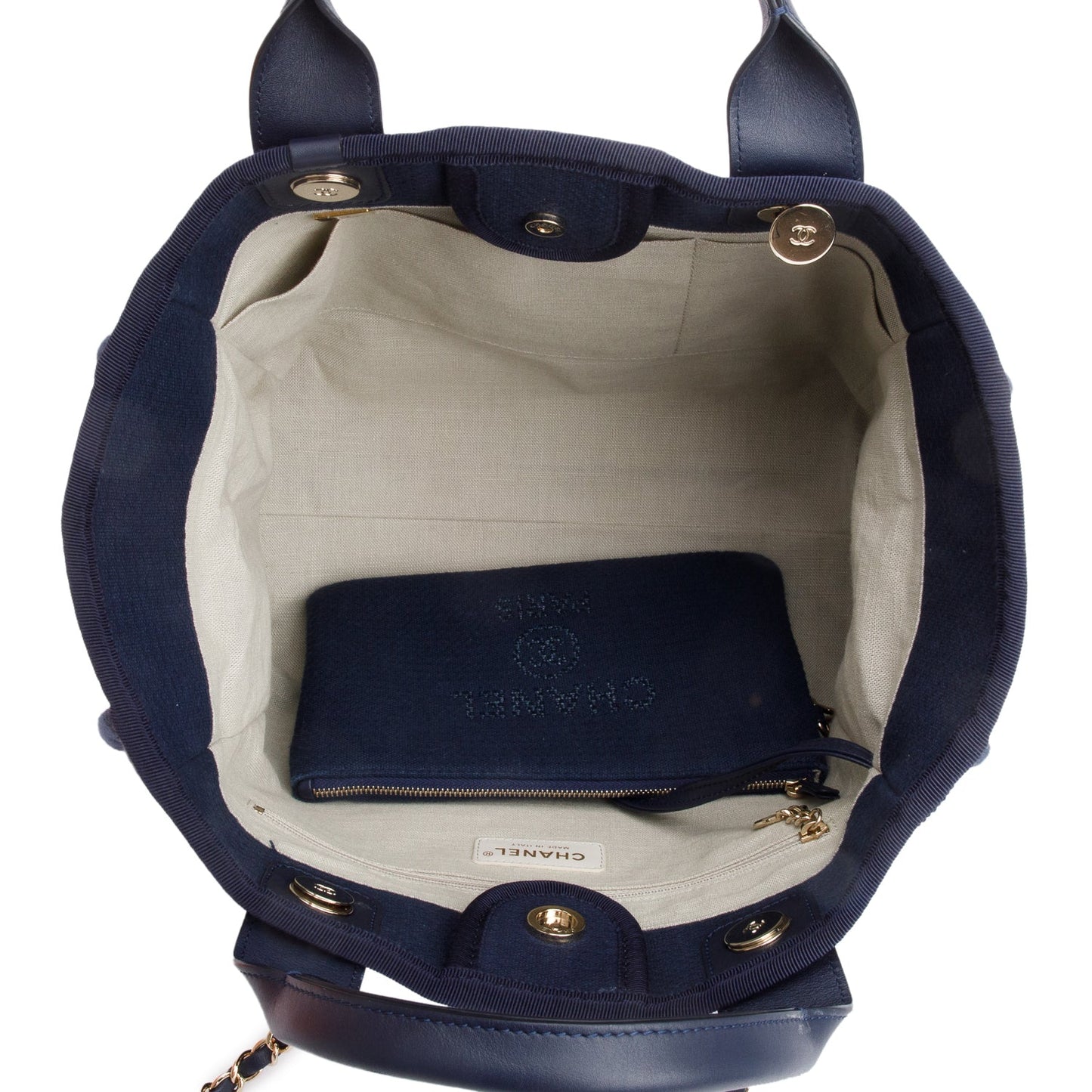 Chanel Navy Mixed Fibers Small Deauville Tote