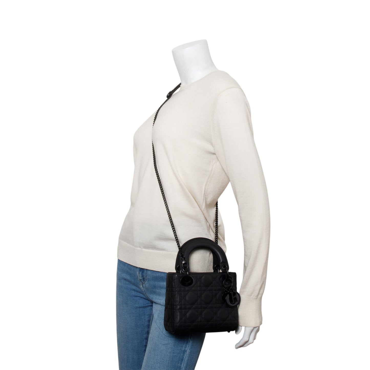 Christian Dior 2020 Black Ultramatte Cannage Leather Mini Lady Dior Bag