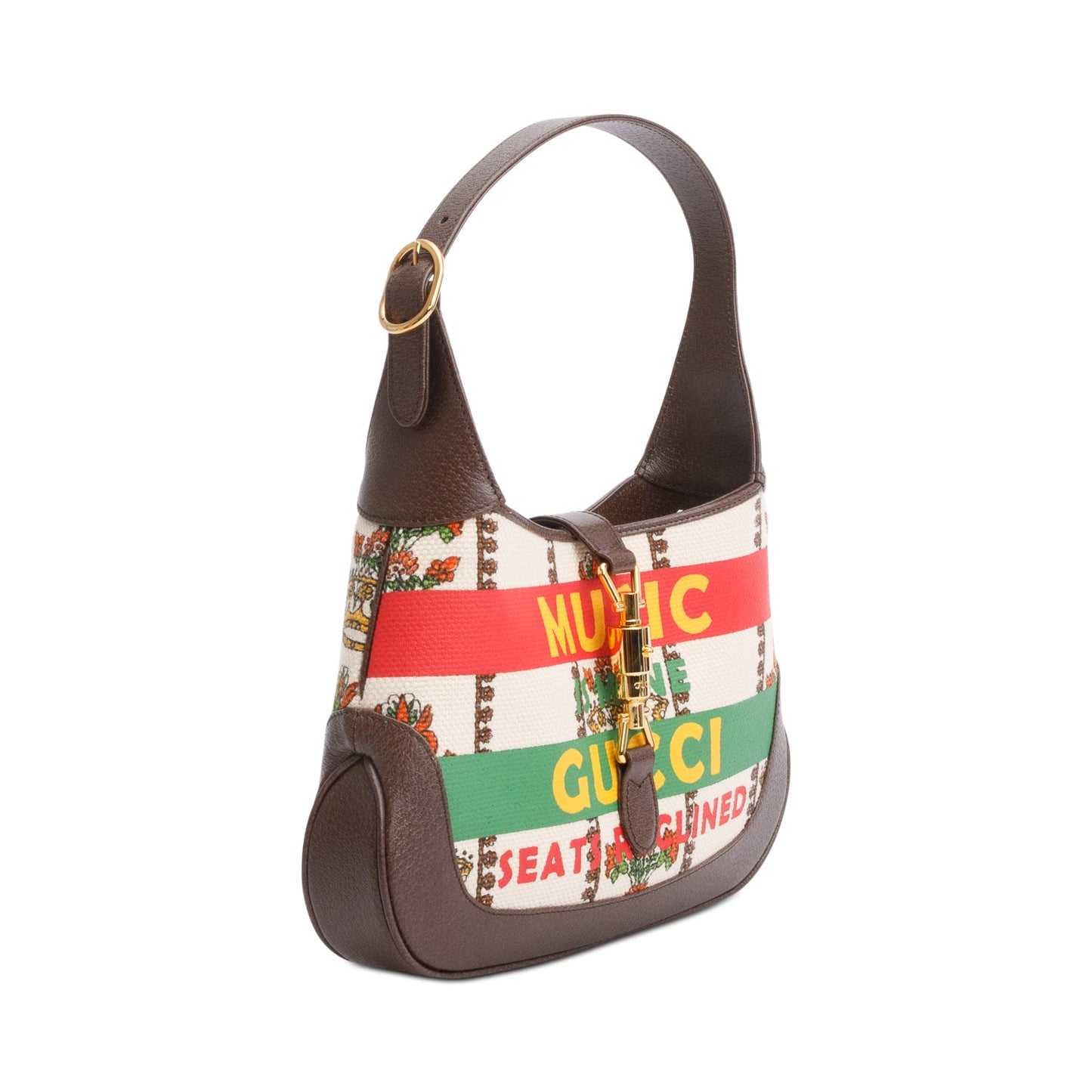 Gucci Neutral & Multicolor Music Is Mine Canvas Brown Leather Trim Small Jackie 1961 Shoulder Bag