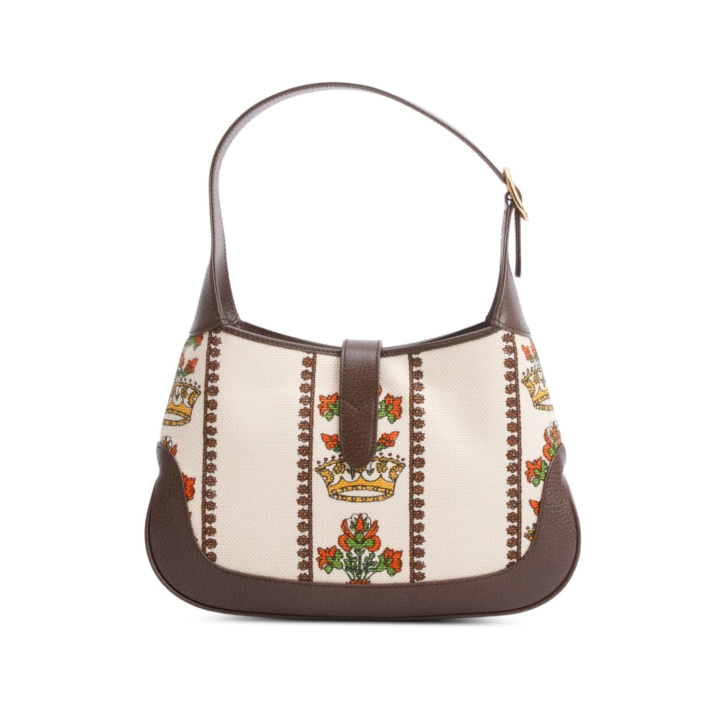 Gucci Neutral & Multicolor Music Is Mine Canvas Brown Leather Trim Small Jackie 1961 Shoulder Bag