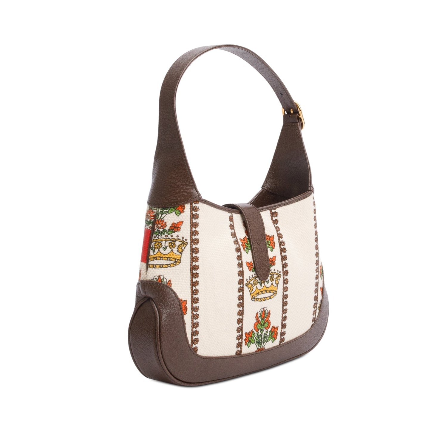 Gucci Neutral & Multicolor Music Is Mine Canvas Brown Leather Trim Small Jackie 1961 Shoulder Bag