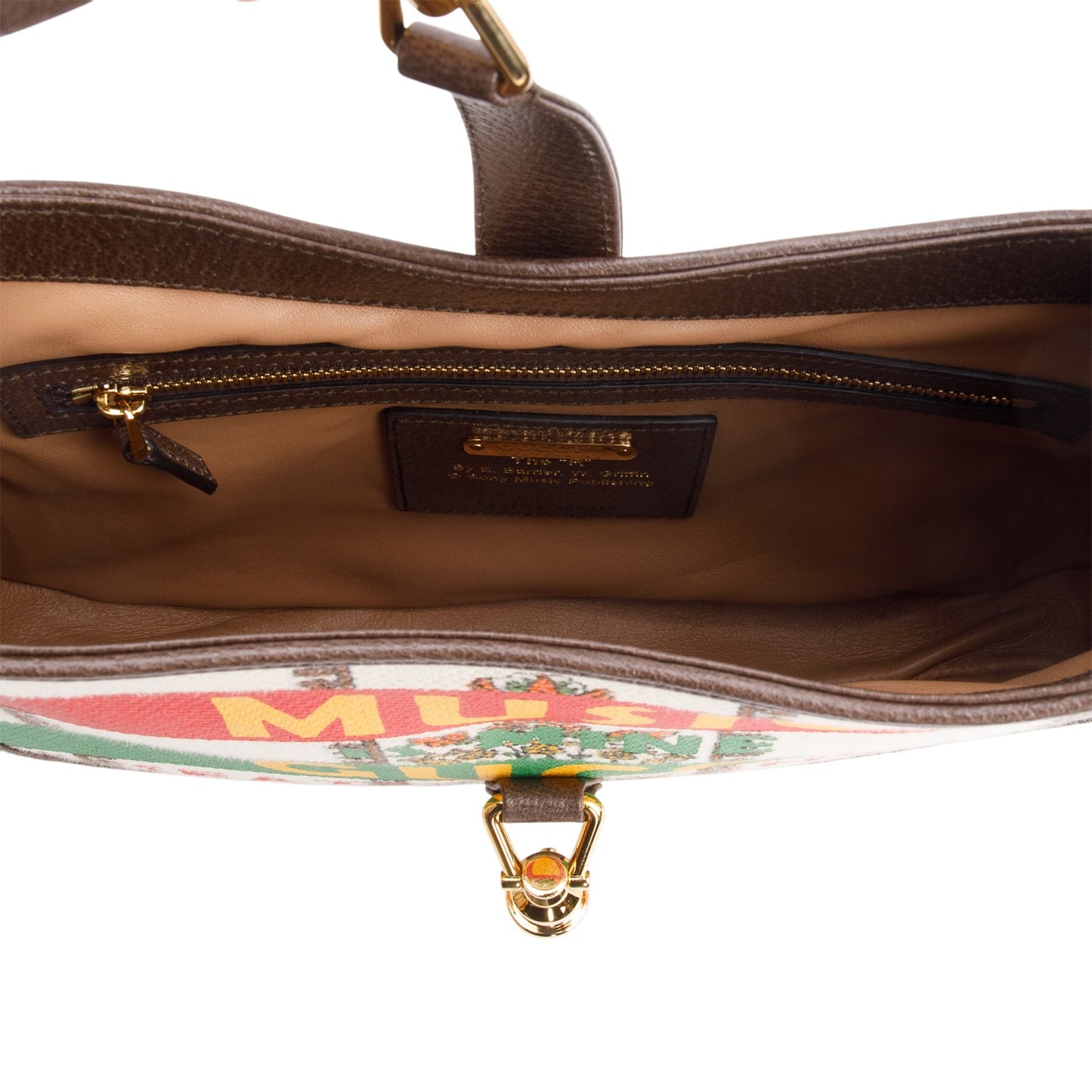 Gucci Neutral & Multicolor Music Is Mine Canvas Brown Leather Trim Small Jackie 1961 Shoulder Bag
