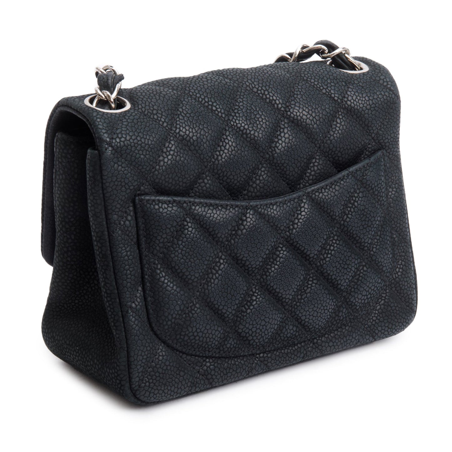 Chanel Black Quilted Matte Caviar Leather Classic Square Mini Flap Bag