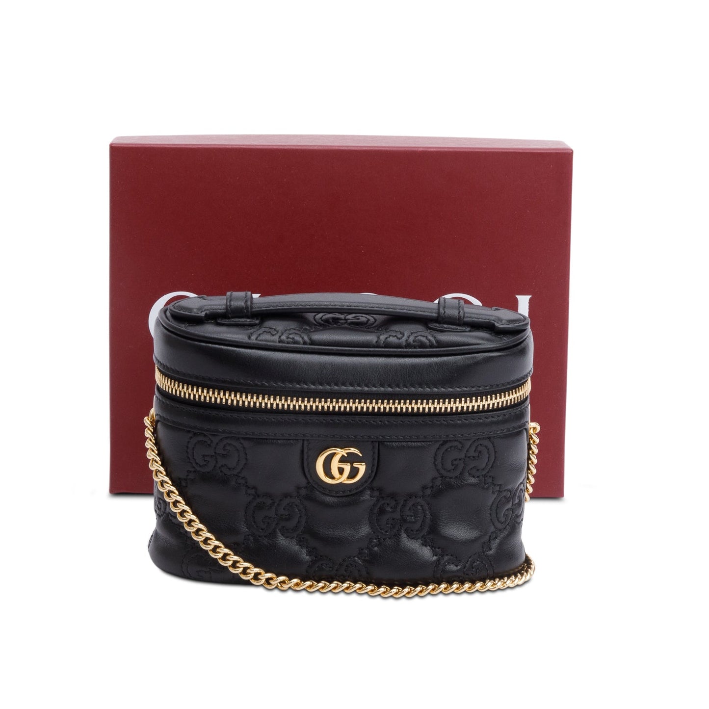 Gucci Black Calfskin GG Matelasse Leather Mini Top Handle Bag