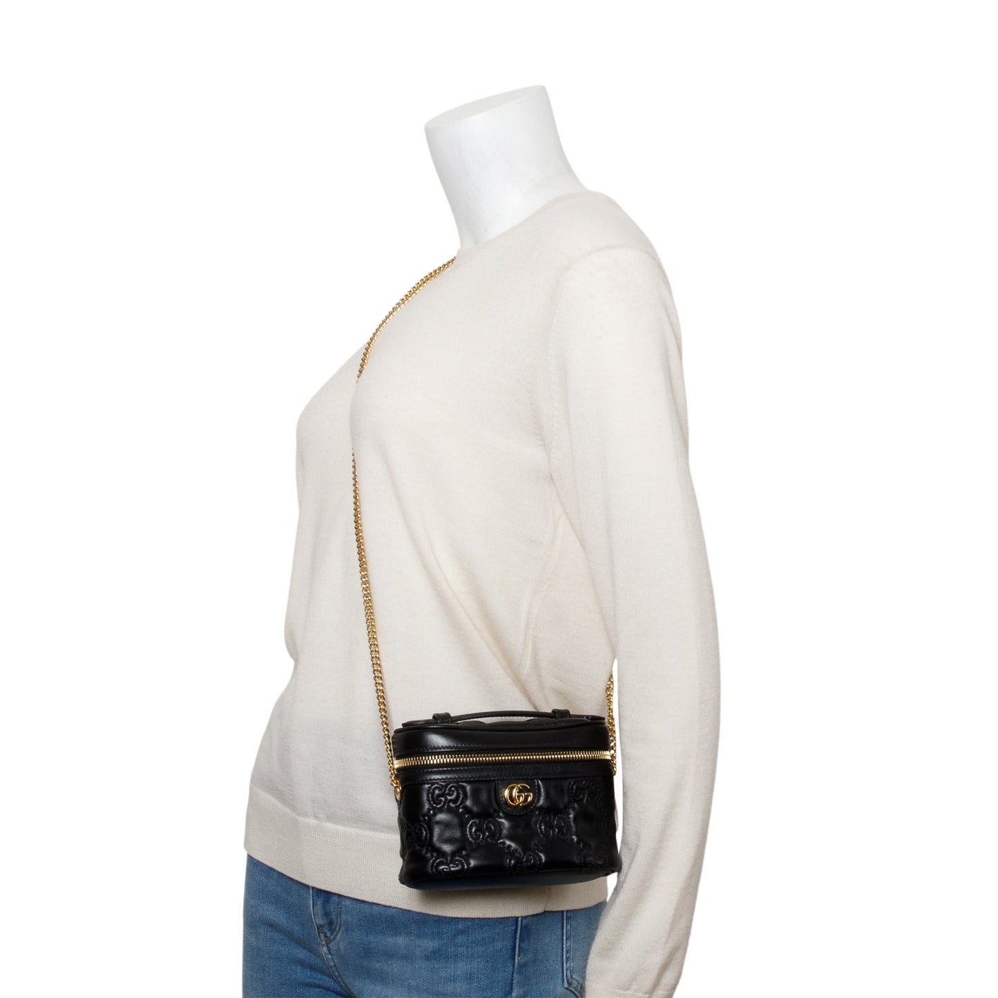Gucci Black Calfskin GG Matelasse Leather Mini Top Handle Bag