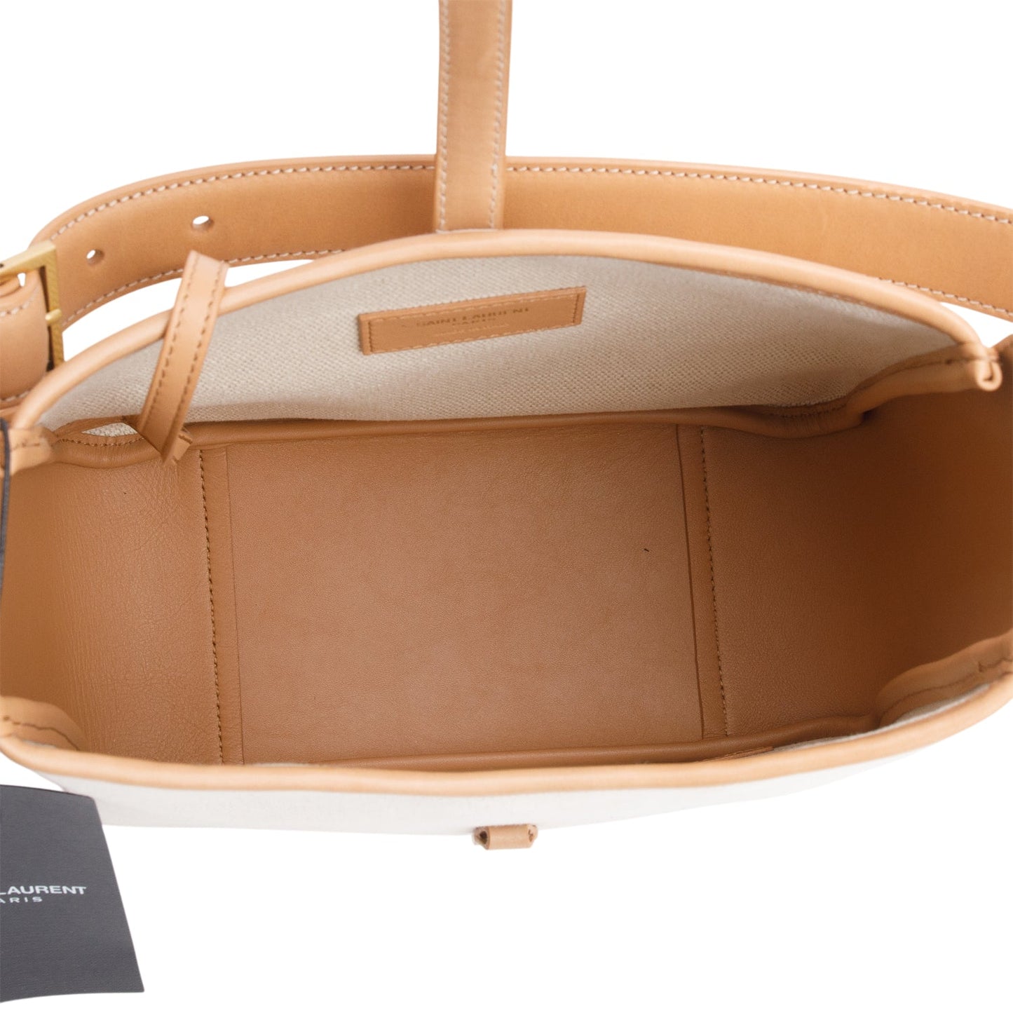 Saint Laurent 2023 Beige Smooth Calfskin Leather & Natural Canvas Small Le 5 a 7 Hobo Bag