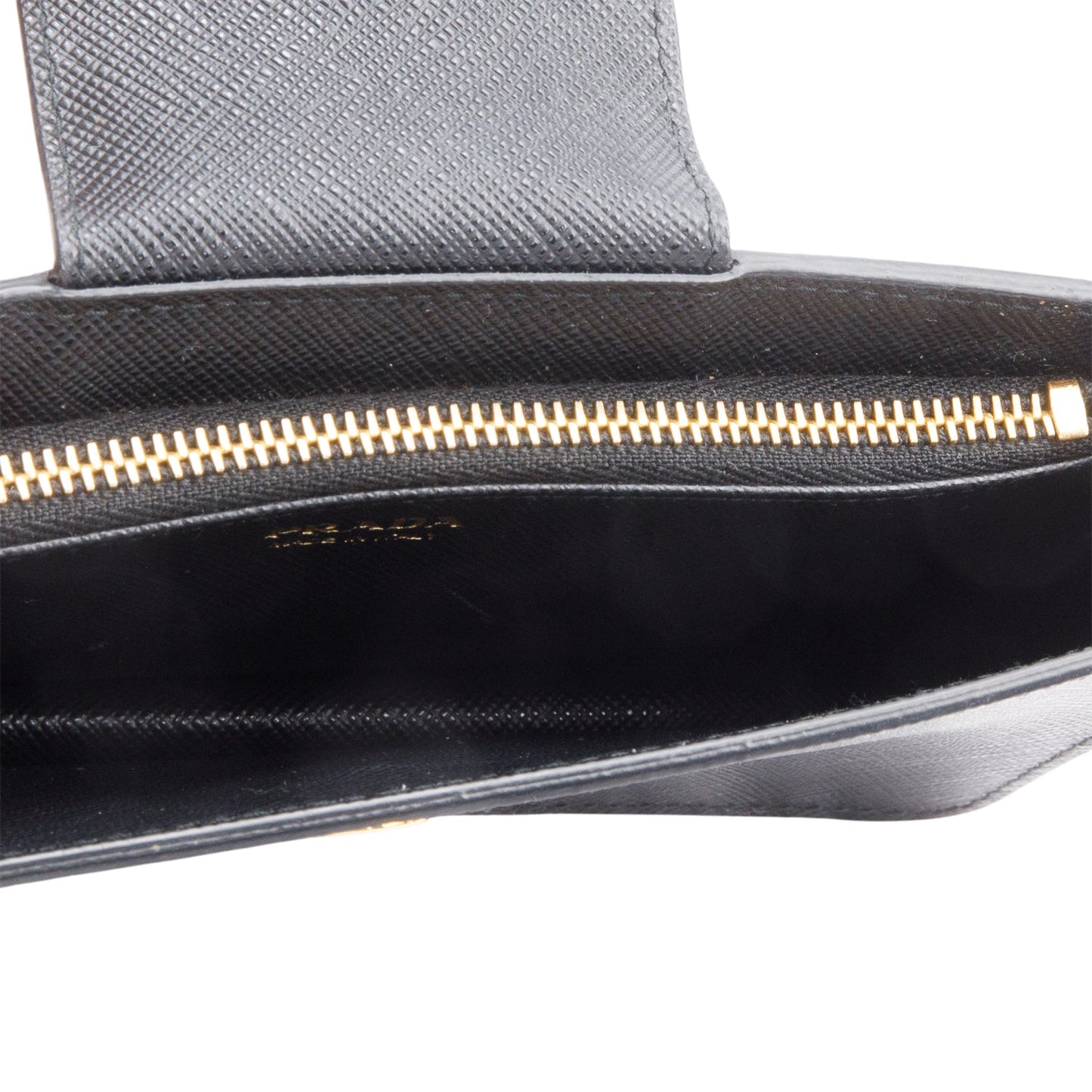 Prada Black Saffiano Metal Leather Wristlet Wallet