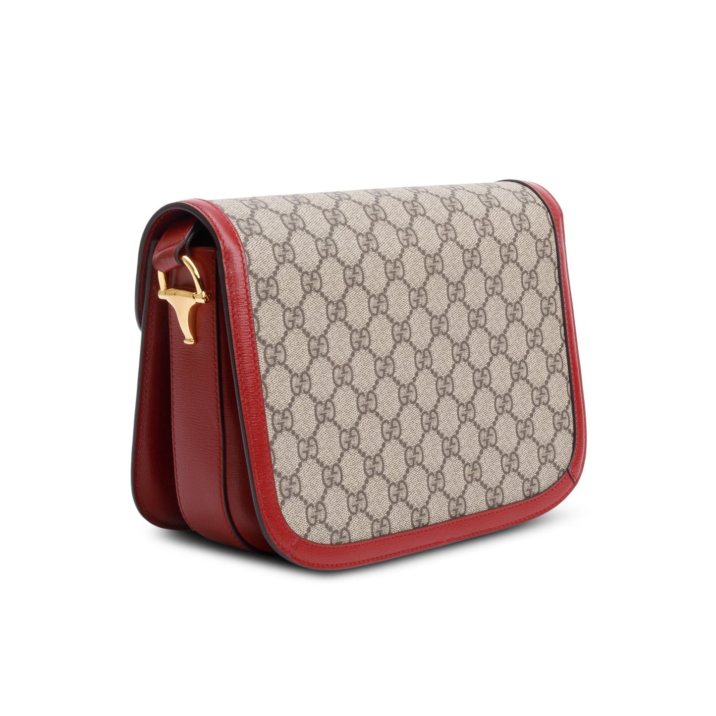 Gucci GG Supreme Canvas Red Leather Trim Horsebit 1955 Small Shoulder Bag