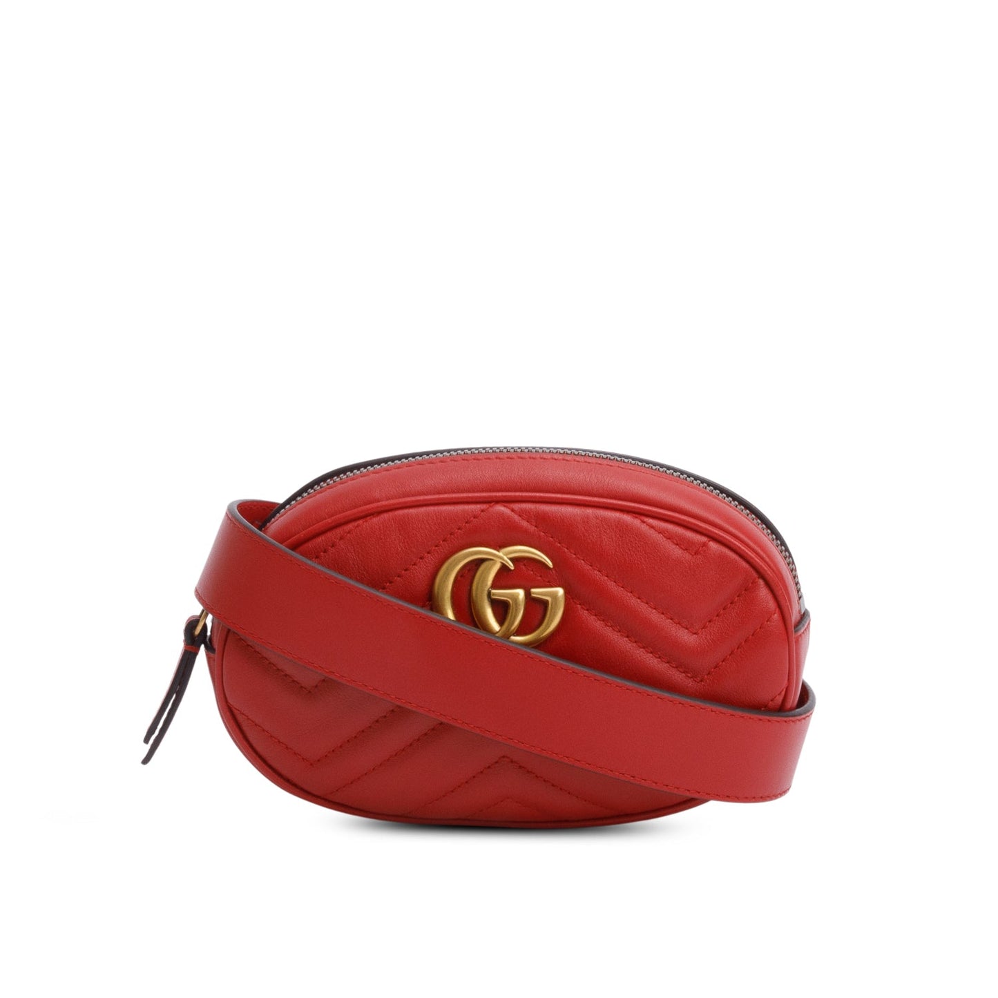 Gucci Red GG Marmont Matelasse Leather Belt Bag, Size 65