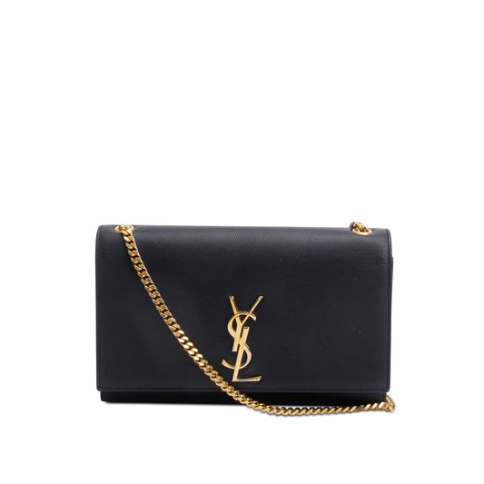 Saint Laurent Black Grain De Poudre Leather Medium Kate Bag