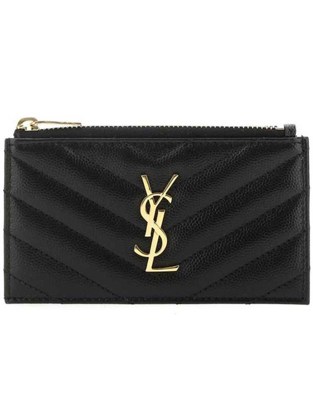 Luxury Saint Laurent Trending 2025 Monogram Fragment Zipper Card Wallet Black